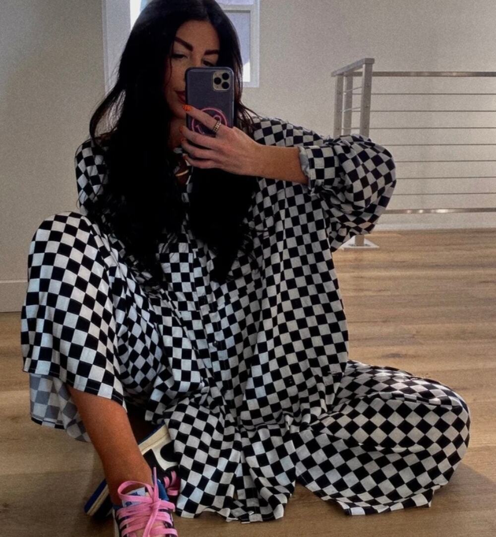Dressed in Lala Satin Playsuit in Checkerboard Sz. S